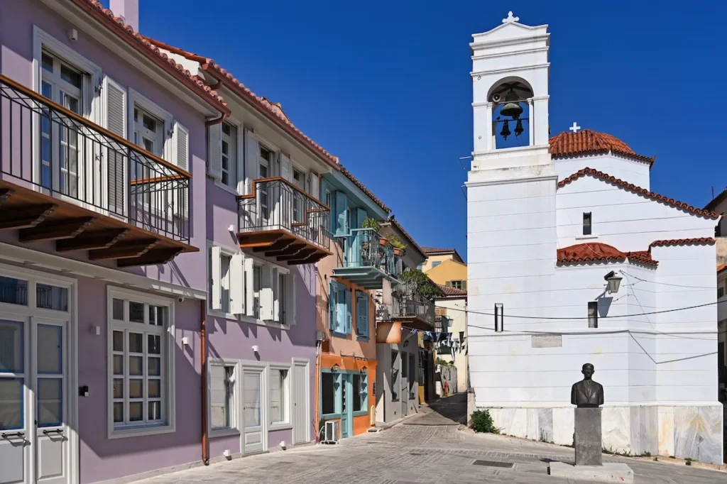 The exterior of Agios Spiridon Church in Nafplio.
