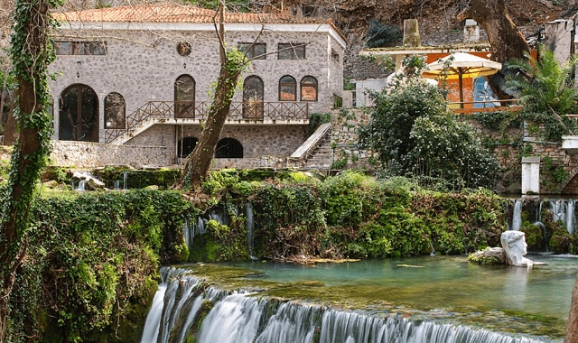 The waterfalls and stone bridges of the Krya area in Livadia.