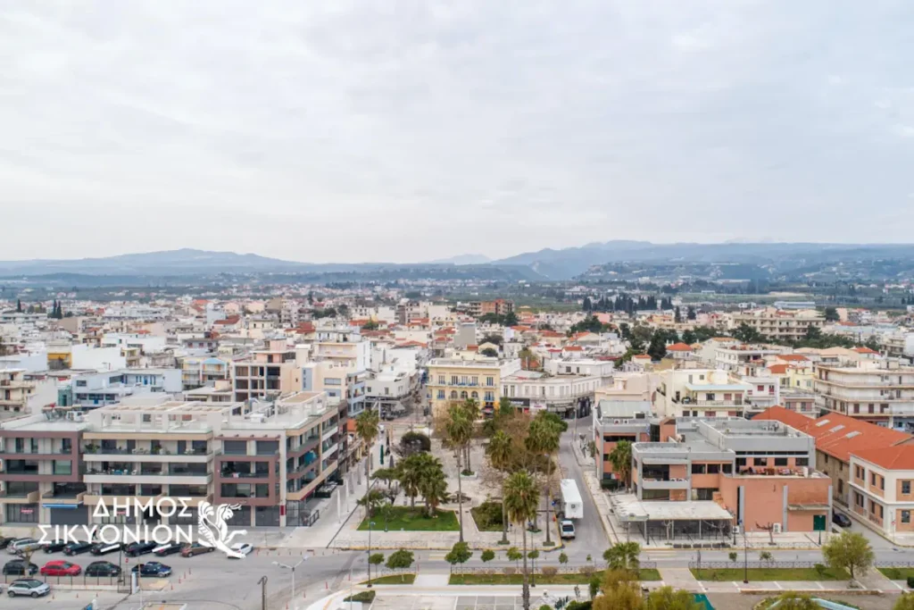 Aerial view of Kiato, seaside city on the Gulf of Corinth, Greece