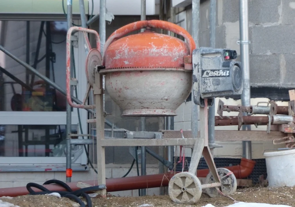 Concrete mixer drum on a construction site