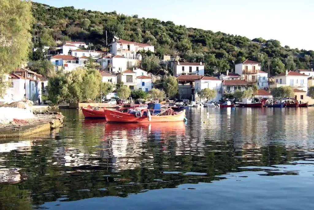 Sea-level view of the Old Trikeri coastline.