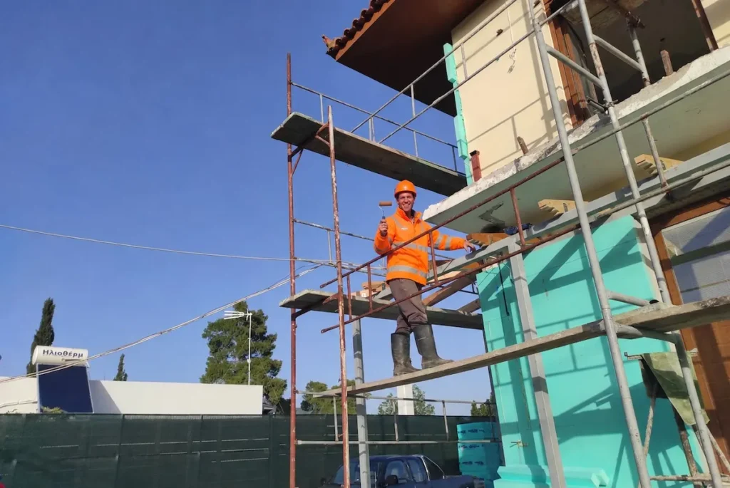 Maarten G. Verhoef inspecting work at a later stage of construction in Greece