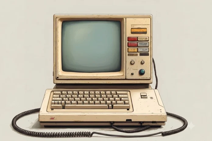 AI-generated artwork of a vintage, antique-style computer sitting on a dark surface, blending retro-futuristic technology with classical aesthetics.