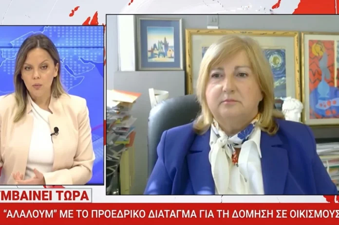 Grammati Baklatzi, rural and surveying engineer, speaking as a guest commentator on a Greek television program