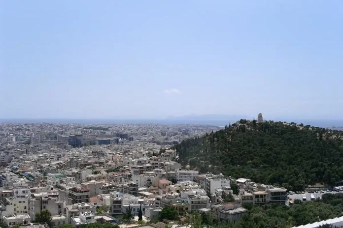 View of the Koukaki neighborhood and Athens cityscape seen from the Parthenon.